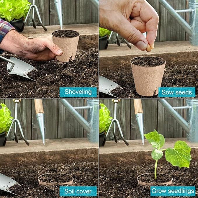 102 Pcs Peat Pots for Seedlings, 3.14 inch Biodegradable Seed Nursery Pot with Drainage Holes, Seedling Pots Include 50 Labels