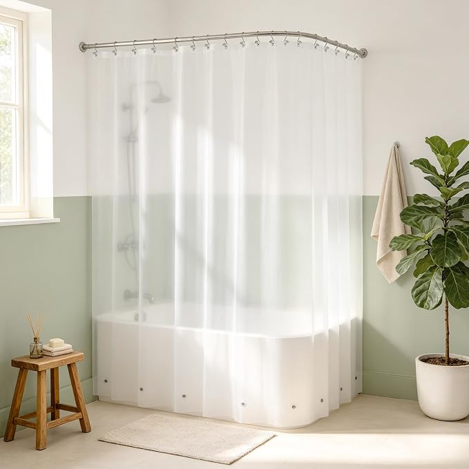 Mrs Awesome Extra Wide Frosted Shower Curtain Liner with 8 Magnets, 108x72 Premium Flexible Sturdy Plastic Shower Curtain for Bathroom, Waterproof, Frost
