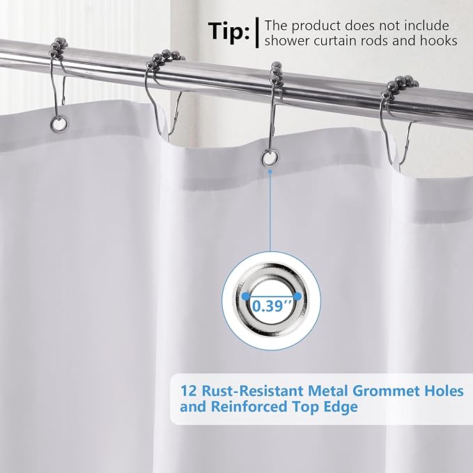 120GSM Ultimate Waterproof Fabric Shower Curtain Liner - TPU Lamination Technology with 3 Magnets,Machine Washable,71x76 Inch Soft Cloth Shower Curtain or Shower Liner,for Bathroom(White)