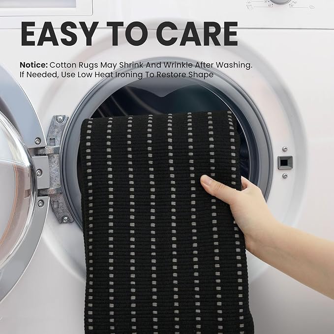 EARTHALL Washable Runner Rug 2x6 Ft Non Slip Runners for Hallways Cotton Rubber Backed Kitchen Runner Braided Indoor Floor Carpet Runners for Entryway, Hallway, Kitchen, Bedroom, Black/Grey