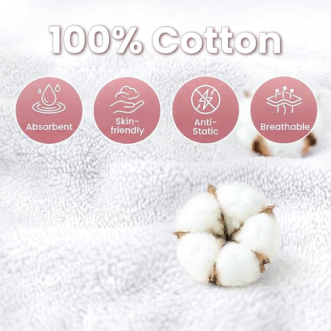 Mandydov 100% Cotton Hair Towel Wrap for Women, 2 Pack Thickened & Super Absorbent Turbans, Anti Frizz Quick Dry Hair Towels (White)