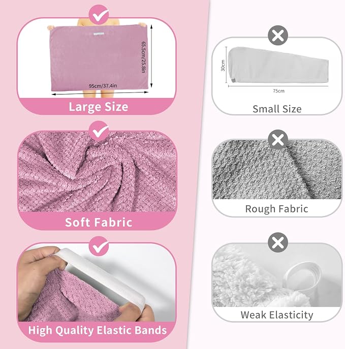 my novel things 2 Pack Extra Large Microfiber Hair Towel, 37.4" x 26.4" Towel Wrap for Women, Super Absorbent & Quick Drying Hair Towel with Elastic Strap for Curly Long Hair