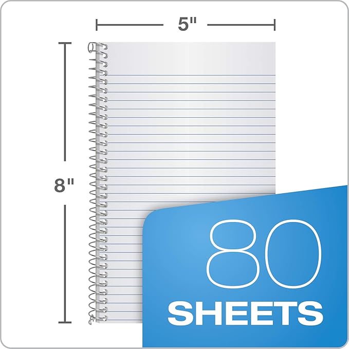 Ampad Single Wire Notebook, Recycled, Size 8x5, 1 Subject ,Green Cover, Narrow Ruled, Not 3 Hole Punched, 80 Sheets per Notebook (25-400R)