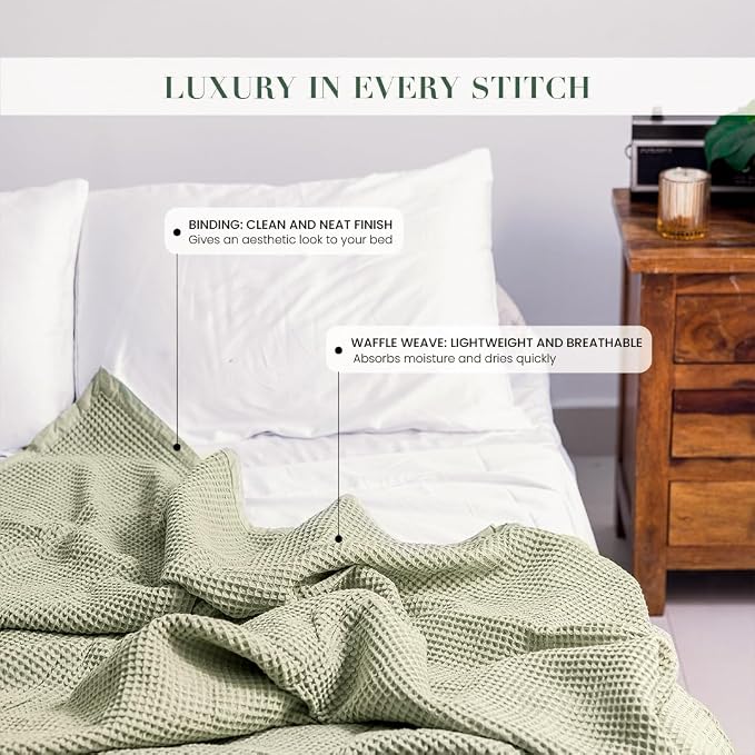 Salt Earth GOTS Certified 100% Organic Cotton Throw Blanket, 60"x80" Waffle Blankets & Throws for Bed, Throw Blanket for Couch, Cozy Christmas Blankets and Throws for Christmas Gifts (Sea Foam)