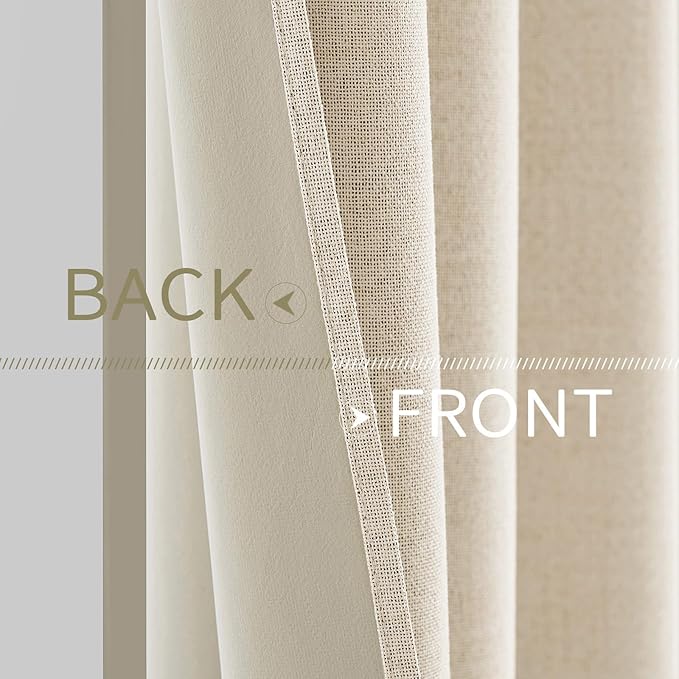 MIULEE 100% Blackout Linen Textured Curtains for Bedroom Solid Thermal Insulated Cream Beige Grommet Room Darkening Curtains & Drapes Luxury Decor for Living Room 52 x 72 Inch (2 Panels)