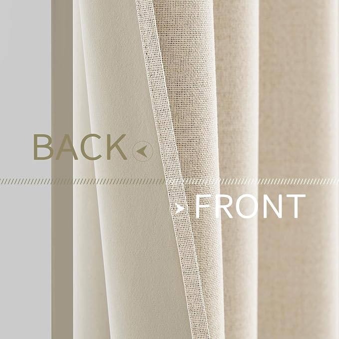 MIULEE 100% Blackout Linen Textured Curtains for Bedroom Solid Thermal Insulated Cream Beige Grommet Room Darkening Curtains & Drapes Luxury Decor for Living Room 52 x 84 Inch (2 Panels)