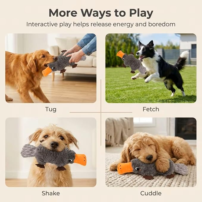 15" Squeaky Platypus Dog Toy - Interactive Dog Toys for Small Dogs, Large Dog Toys & Dog Toys for Medium Dogs, Soft Stuffed Plush Squeaky Dog Toys, Grey