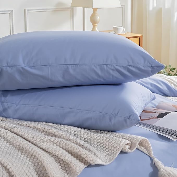NEXHOME PRO Full Duvet Cover Set, 100% Washed Cotton with Linen-Like Texture, Natural Organic, Breathable & Comfortable, Includes Home Bedding Set Baby Blue (No Comforter) 8090