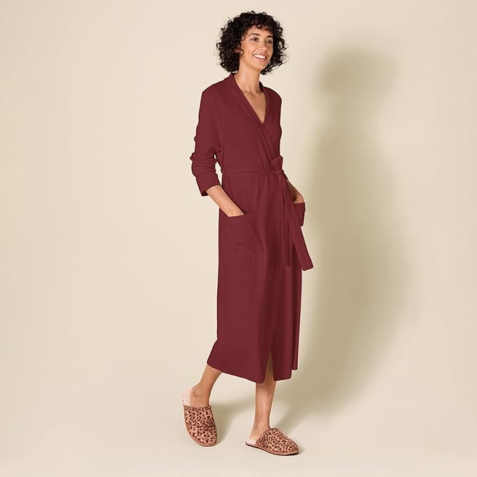 Amazon Essentials Women's Lightweight Waffle Full-Length Bath Robe with Pockets (Available in Plus Size)