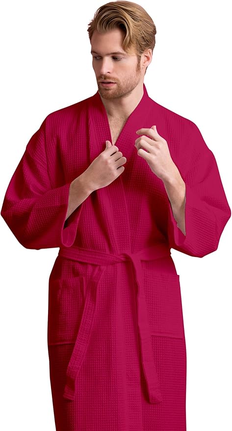 Soft Touch Linen Men's Cotton Waffle Bathrobe, Luxurious & Lightweight, Comfortable & Absorbent, Softness, Fast Dry,