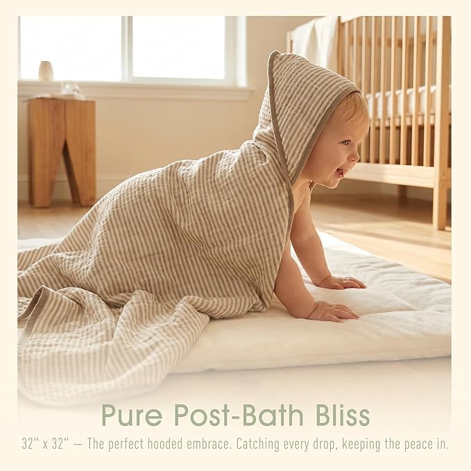 Ultra-Soft Muslin Baby Towel - 32 x 32 Inches, Ideal for Bath & Beach, Suitable for Both Boys & Girls from Newborns to Toddlers(Warm Brown Striped)