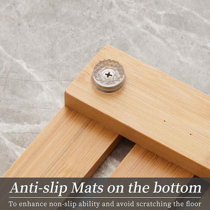 Bamboo Bath Mat for Shower with Non-Slip Rubber,Bathtub Mat,Floor Mat,Shower Mat for Indoor,Outdoor,Spa, Sauna, Pool (Natural, 20 * 20 * 1.4 inches)