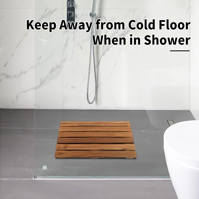 VaeFae Bamboo Shower Bench and Teak Shower Mat Bundle
