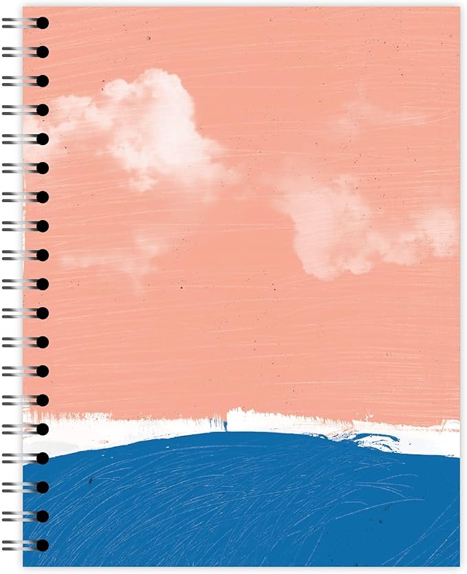 Small Spiral Bound Recycled Notebook, Beach Sunset Design, 9.75" x 7.5", 70 Sheets, Double-Wire, College Ruled, Vegan, Made in USA