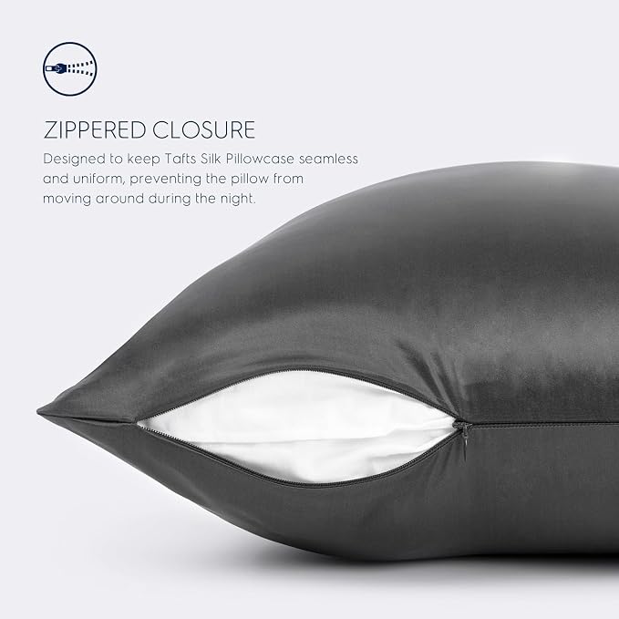 Tafts Pillow Cases - 22mm 100% Pure Mulberry 6A Silk Pillowcase for Hair & Skin with Zipper Closure, Cooling, Natural, Organic, Double Sided Silk Pillow Case (Charcoal Grey, King 20x36, 1pc)