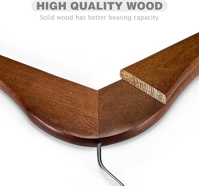 HOUSE DAY Bulk Wooden Hangers 200 Pack, Heavy Duty Wood Coat Hangers for Closet, Smooth Finish Woode Suit Hanger with Non Slip Pants Bar, Sturdy Wood Clothes Hanger for Shirts, Walnut