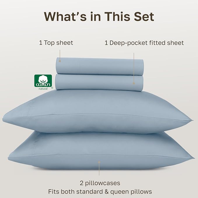 California Design Den Full Size Sheets Set - Certified 100% Egyptian Cotton Sheets Full Size, Soft Sateen, Deep Pockets, Durable Bedding - Steel Blue
