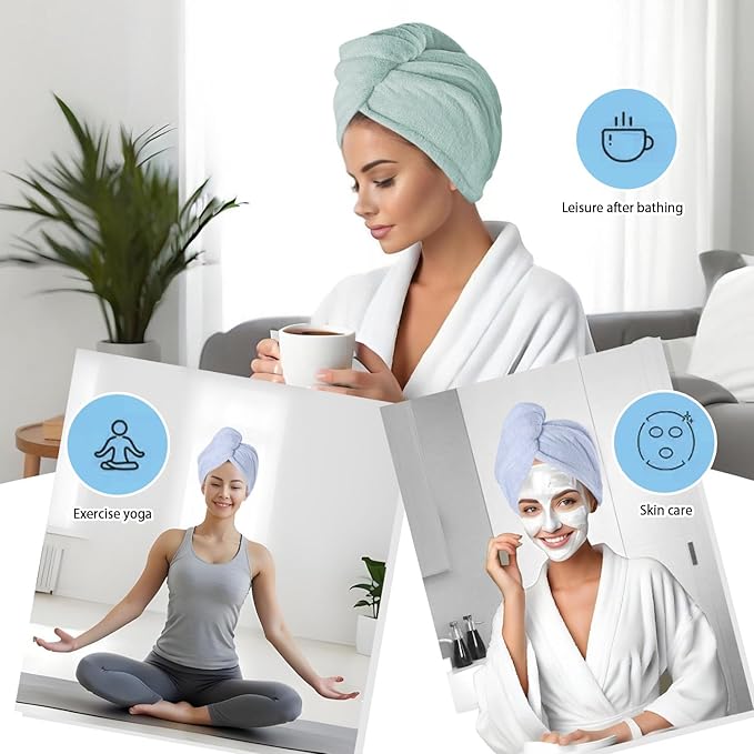Microfiber Hair Drying Towel Wrap for Women, Hair Turbans Towel for Wet Hair,turbie Twist Hair Towels(The Color of the Picture is for Reference only) (Dark Blue,Light Blue,Light Green)