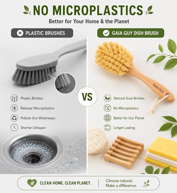 Gaia Guy Plastic-Free Dish Brush Set | 19-Piece Zero Waste Kitchen Cleaning Kit with Bamboo & Beech Wood Brushes, Cellulose Sponges, Natural Loofahs & Soap Holders | Eco Friendly Dishwashing Set