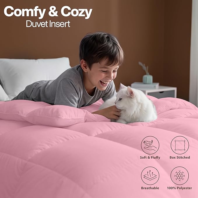 Utopia Bedding Queen Comforter Duvet Insert, Quilted Pink Comforter with Corner Tabs, Box Stitched Down Alternative Comforters Queen Size 88 x 88 inches