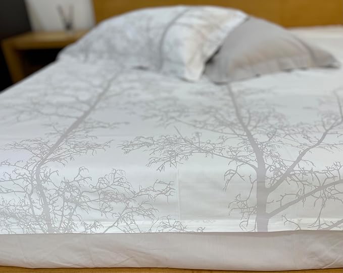 Organic Cotton Long Staple Silky Soft Single Pick Sateen Bed Sheet Set - Luxurious & Premium Hotel Quality - GOTS Certified - Printed & Dyed Combination - Deep Pocket - Easy Care - Queen
