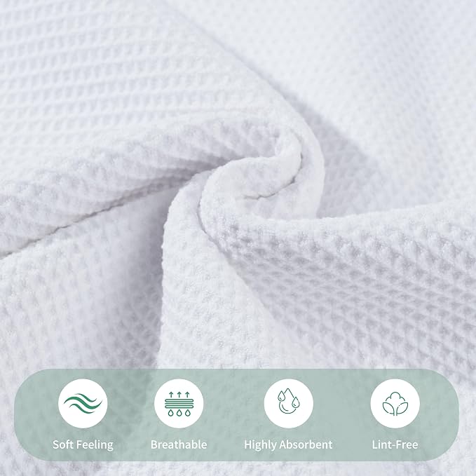 MICROFI Waffle Weave Bath Towel Set, Microfiber, 4 Pieces (Body/Hair/Hand/Face), Quick Dry, Lightweight, Super Absorbent, Lint Free, 380 GSM (White)