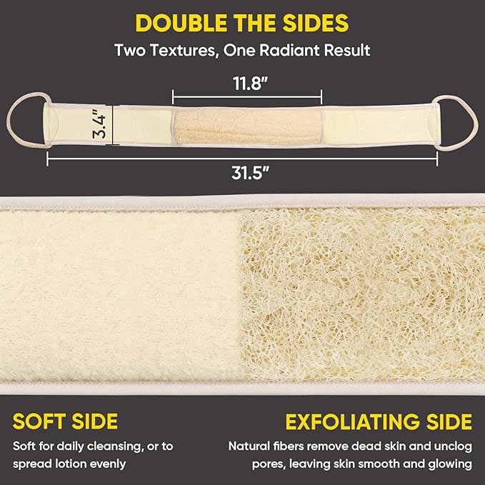 2 Pack Egyptian Loofah Back Scrubber for Shower, Loofah with Handle for Men and Women, Natural Loofah Sponge Exfoliating Body Back Scrubber