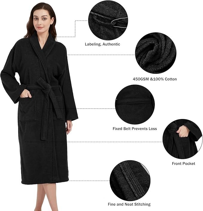Men's Robe,Pure Cotton Robe for Men,Absorbent Bathrobe,Luxurious Terry Cloth Bathrobe with Shawl Collar