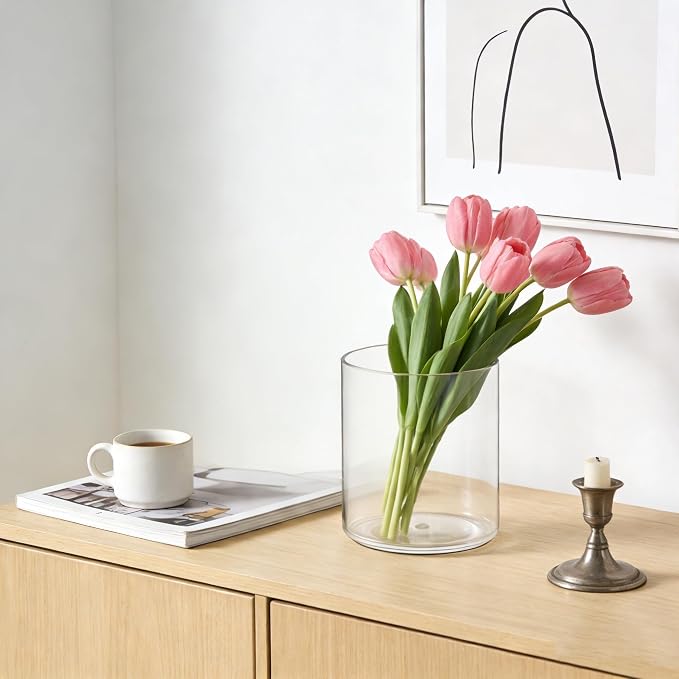 Acrylic Flower Vase Cylinder, 3 Packs Clear Plastic Vase for Centerpieces - Shatterproof Wedding, Event & Home Decor Vase,3.94", 4.72", 5.9" Short Round - 3 Pcs Clear