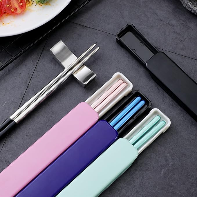 Portable Stainless Steel Chopsticks with Case, 9 Inch, Green Light Blue | Reusable,18/8 Stainless Steel,Metal,Black Blue For Travel,Camping,Bento Box, Alternative to Wooden/Plastic Chopstick