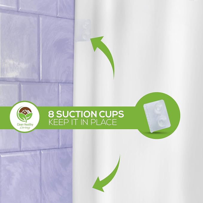 Clean Healthy Living XL Heavy Duty PEVA White Shower Curtain Liner with Suction Cups - 70 X 78 in. Long