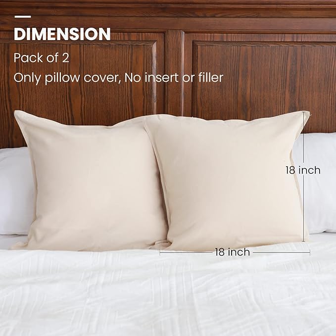 Simple&Opulence Linen Throw Pillow Covers 18x18 Inch Set of 2 Flax Cotton Blend Solid Color Decorative Square Cushion Cover for Couch Sofa Office Soft Breathable Farmhouse - Linen/Beige