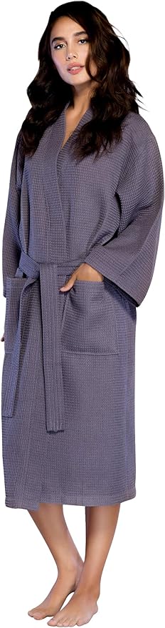 Turquaz Lightweight Long Waffle Kimono Spa Robe for Women