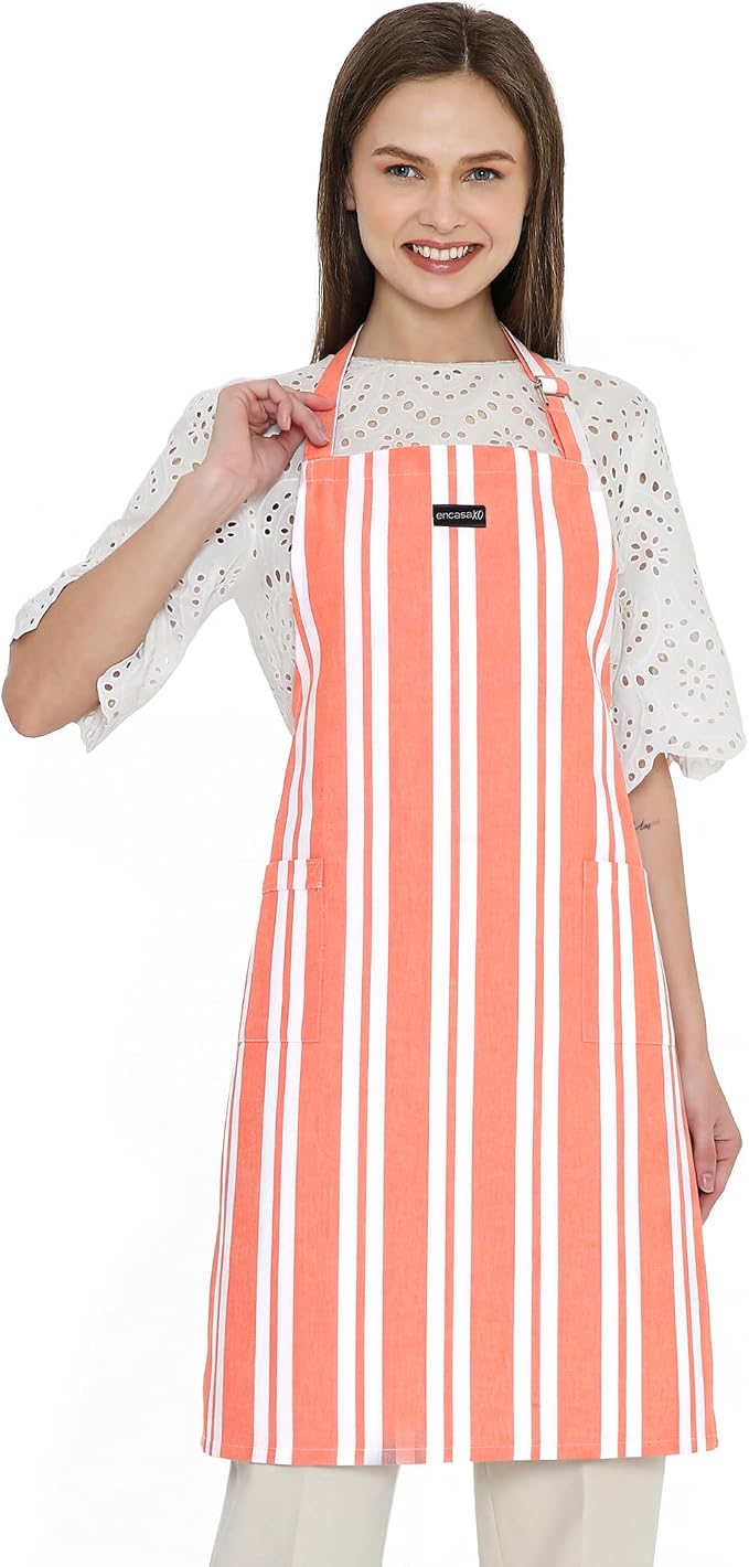 Encasa XO Cotton Kitchen Aprons for Women & Men with Pocket & Towel Loop, Adjustable Neck & Back Strap for Cooking, Baking