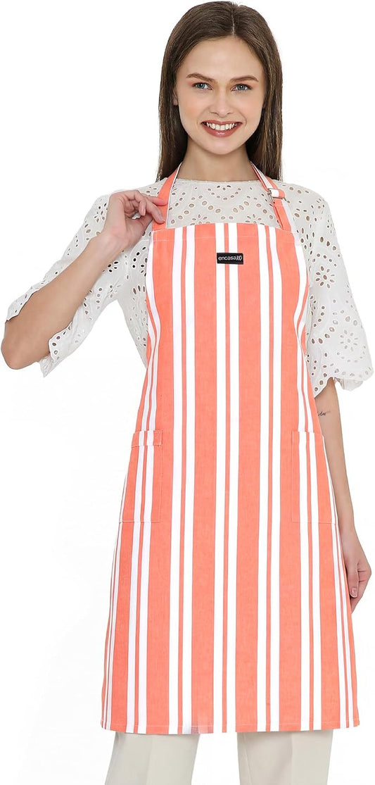 Encasa XO Cotton Kitchen Aprons for Women & Men with Pocket & Towel Loop, Adjustable Neck & Back Strap for Cooking, Baking