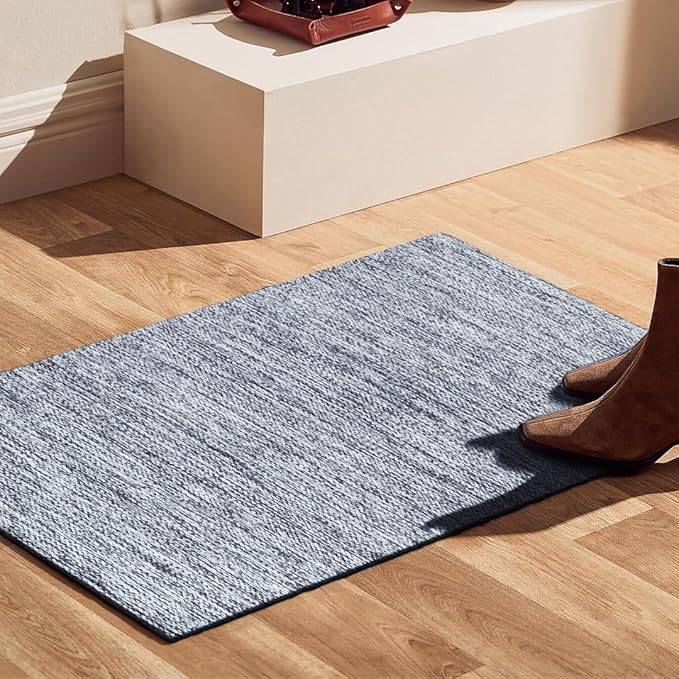 Hand Woven Area Rug 2x3 Feet - Rustic Farmhouse Bohemian Accent Rug for Living Room Bedroom Kitchen Entryway Floor Mats - Ideal for High Traffic Areas 100% Cotton Rag Rug Blue
