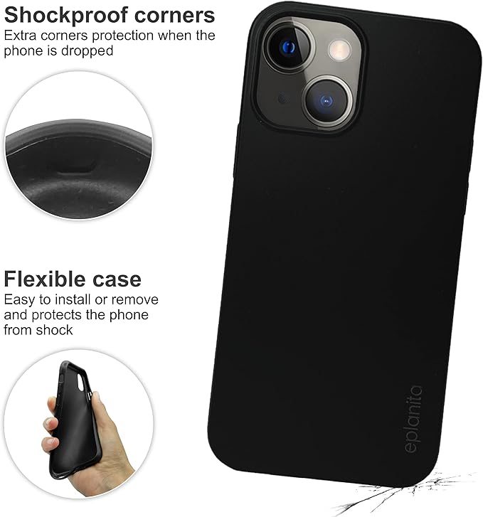 eplanita Eco Mobile Phone Case Compatible with iPhone 15 Plus, Plant Fiber, Drop Protection Cover, Durable and Sustainable (for iPhone 15 Plus, Black)