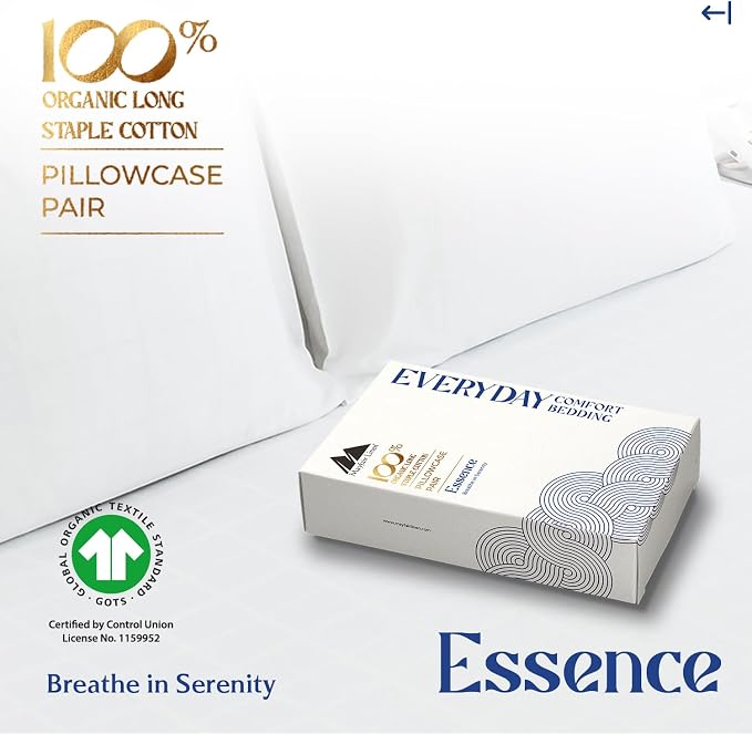 Mayfair Linen 100% Organic Cotton Percale Pillow Cases Queen/Standard Size Set of 2 - Percale Pillowcovers Standard/Queen (White), Soft Cooling Pillow Case for Sleeping, Cotton Pillowcases
