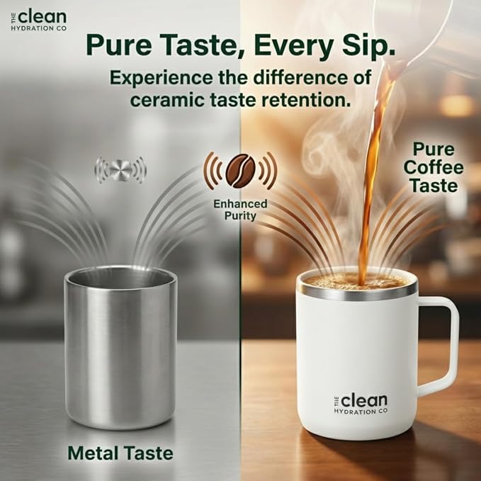 Coffee Mug Travel Mug Insulated 12 Oz | Ceramic Lined Travel Cup with Lid | Reusable Office Mug Double Wall Vacuum Eco-Friendly BPA-Free (Aqua) (White)