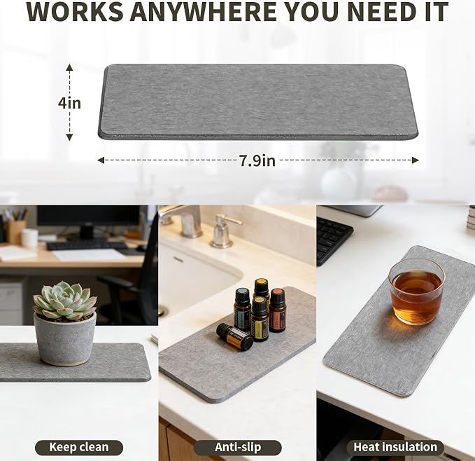 2 PCS Gray Large Stone Dish Drying Mat for Kitchen Counter,diatomaceous earth drying mat kitchen，stone dish drying mat，folding marble dry dishes for Dishes, Cups and Utensils（20"×14" & 8"x4"），
