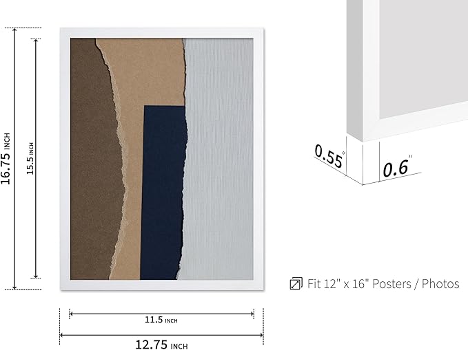 Monem Art Torn Paper Neutral Collage Print - Minimalist Scandinavian Abstract Poster - Wall Decor for Living Room, Bedroom or Office - 12x16 White Framed Wall Art by Mareike Bohmer