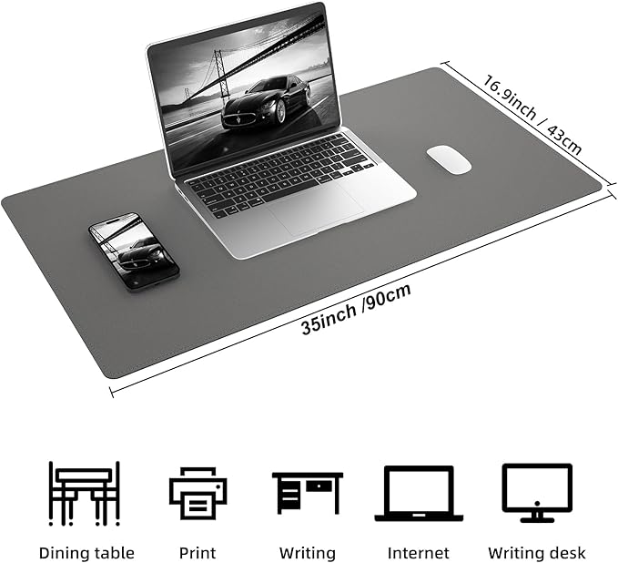 AFIING Cork Desk Mat 35.4" x 17", Dual-Sided Natural Cork & PU Leather Desk Pad, Non-Slip Waterproof Large Mouse Pad for Office, Home & Gaming (Dark Grey)