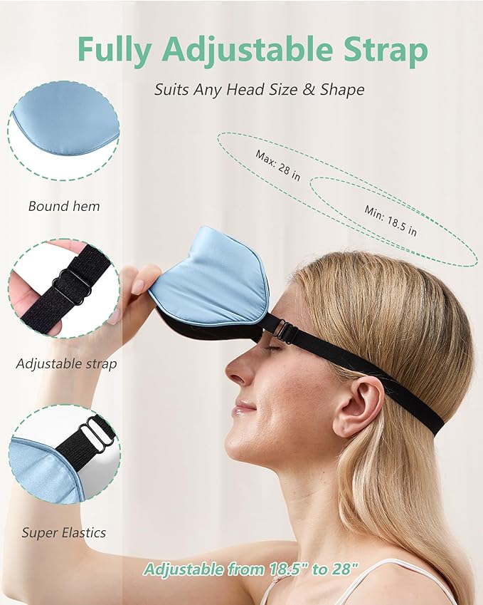 BeeVines Sleep Mask, 4 Packs 100% Real Natural Pure Silk Eye Masks with Adjustable Strap for Sleeping, Mulberry Silk Eye Sleep Shade Cover, Block Light Reduces Puffy Eyes Traveling Gifts(Light Blue)