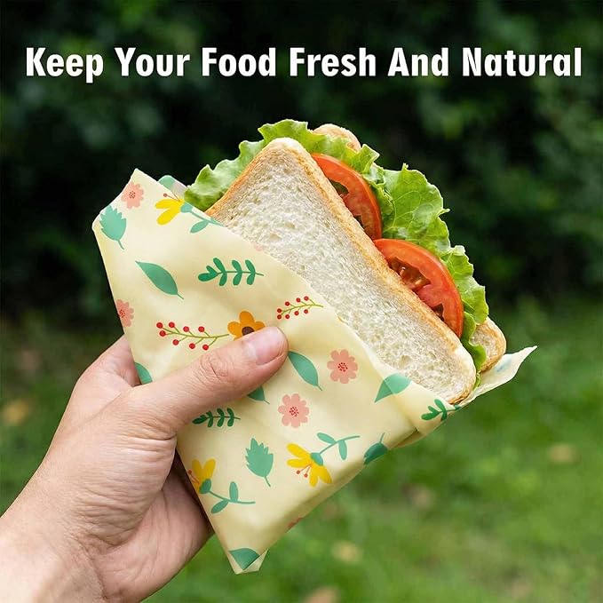 Beeswax Wraps for Food, Flowers 3 Pack (S, M, L) Reusable Food Wraps, Bread Sandwich Wrap, Zero Waste, Organic, Plastic-Free Food Storage Wrap