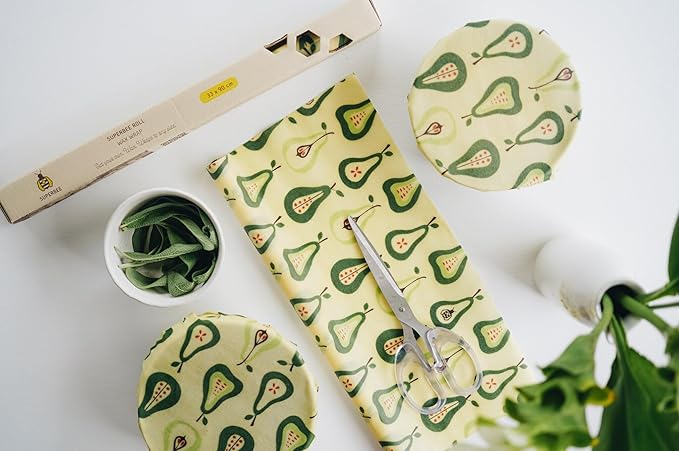 SUPERBEE Beeswax Wrap Roll XL, Reusable Beeswax Wraps for Food, Wrap Roll, Reusable for Wrapping Vegetables, Cheese Paper, Bowl Covers and Sandwich Wrapping Paper, Pears - 35x13"