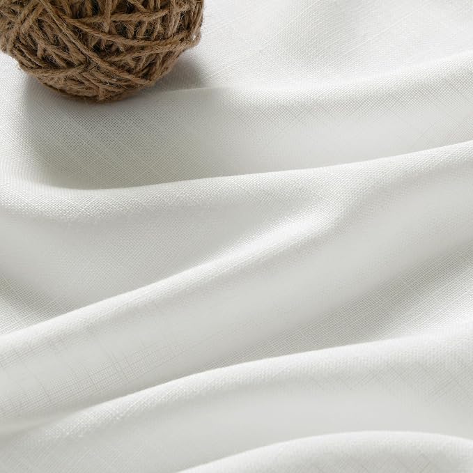 Off White Semi Sheer Linen Curtains 90 inch Length for Living Room Back Tab Rod Pocket Modern Farmhouse Coastal Decor White Cotton Textured Gauze Curtains 90 inches Long for Dining Room Office