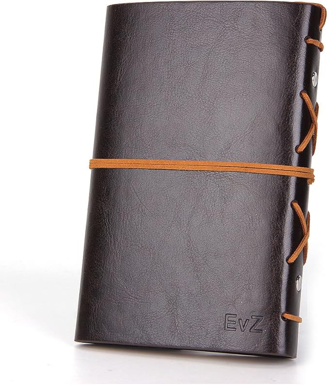 EvZ 7-Inch Refillable A6 Binder Notebook - Premium Vegan Leather Personal Planner, Eco-Friendly Journal with 6-Ring Loose-Leaf System for Writing, Business, and Creative Sketches, Coffee