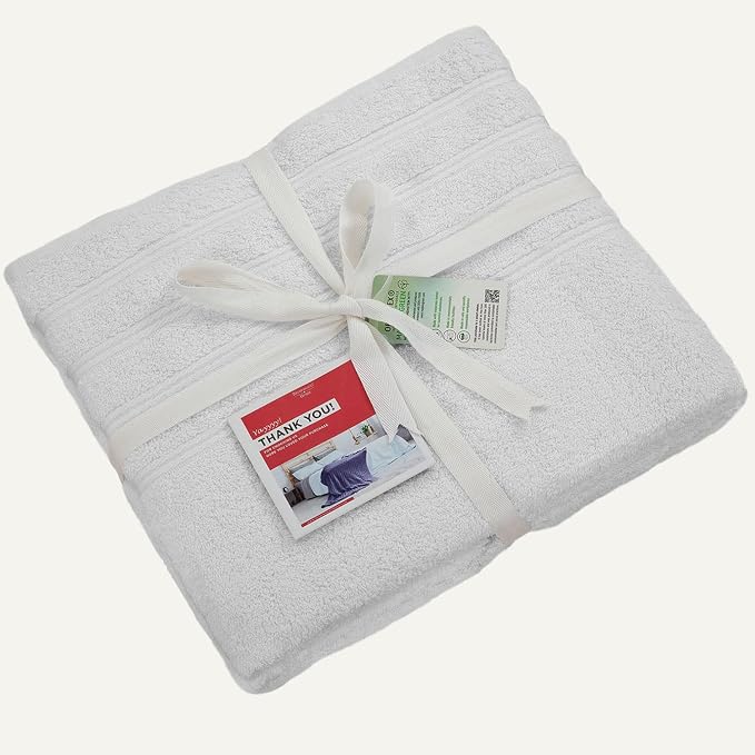 Briarwood Home Medley Bath Towels 2-Pack 27"x54", Soft, Quick-Dry, Super Absorbent, 100% Organic Cotton, Dobby Ribbed Border, Lightweight, Lint-Free, Fade-Resistant Bath, Gym, Spa - White
