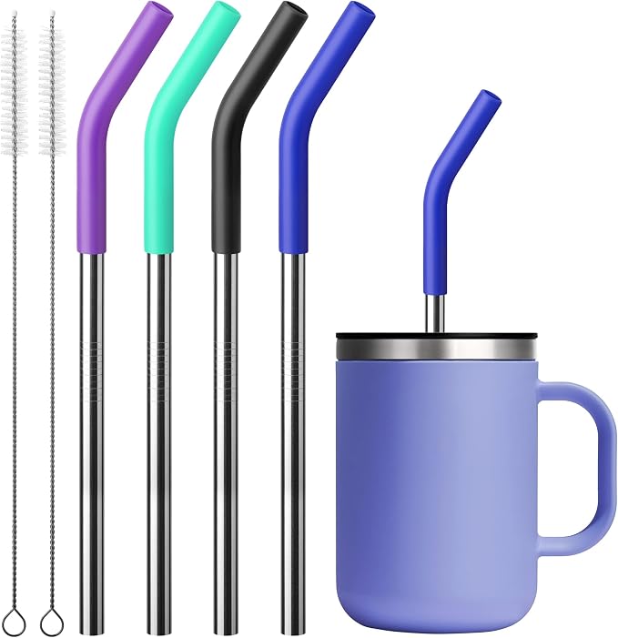 Replacement Straw Fit for 6 oz, 8 oz, 10 oz, 12 oz Tumbler-4-Pack Tumbler Straws Short Stainless Steel Straws with Silicone Tips, BPA Free