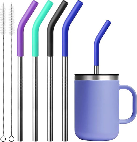 Replacement Straw Fit for 6 oz, 8 oz, 10 oz, 12 oz Tumbler-4-Pack Tumbler Straws Short Stainless Steel Straws with Silicone Tips, BPA Free